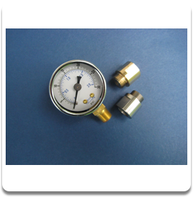 Adapter-gauge set, stainless steel or brass